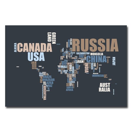 Trademark Fine Art Michael Tompsett 'World Text Map' Canvas Art, 16x24 MT0174-C1624GG